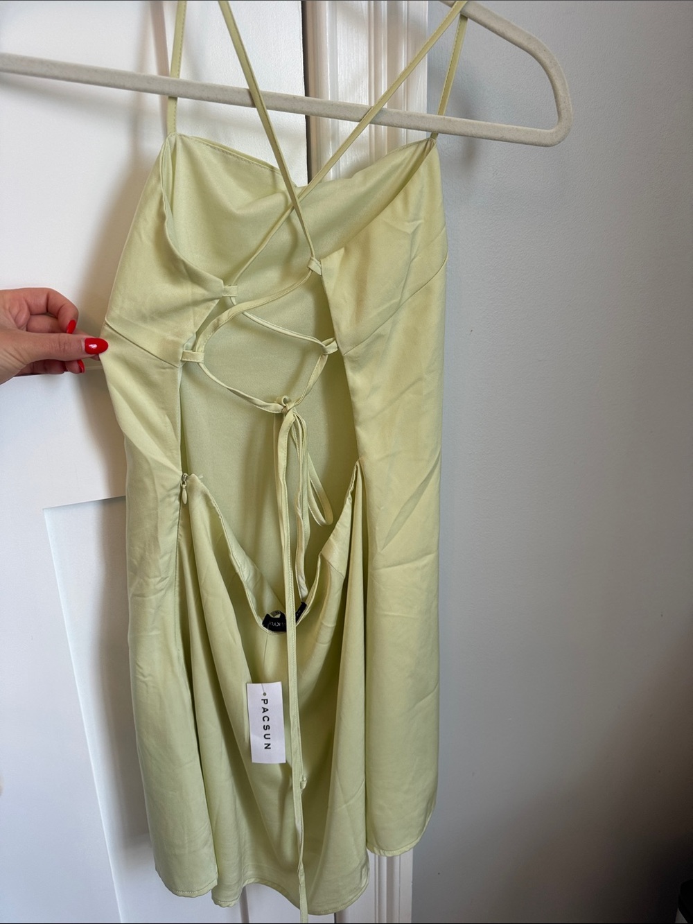 PacSun Pale green Satin Slip Dress with Crisscross Back